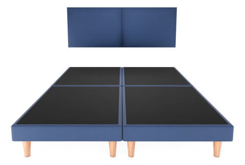 Recamara Base Cama Box Cabecera Praga Azul Queen Size