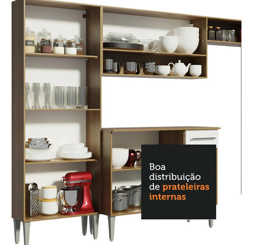 Cozinha Completa Canto Madesa Emilly big c/ Armário E Balcão Cor Rustic/Branco