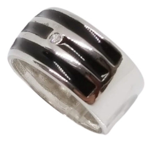 Anillo Oro Blanco 18k Laminado Hombre Mujer Esmaltado Negro 