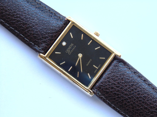 Relogio Classico Geneva Retangular Plaque Ouro Impecavel Pre