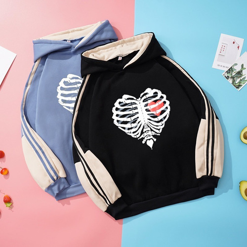 Sudadera Trendy Skeleton Love Impresión Digital Plus Velvet 