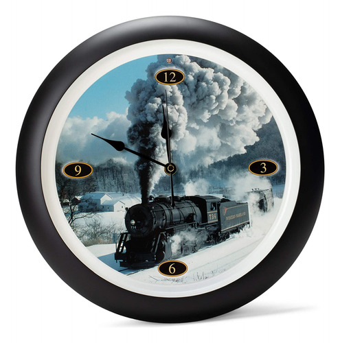 Reloj De Pared Negro Con Diseño De Tren 13 Pulgadas