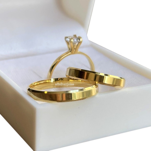 Aliança De Ouro 18k Casamento Chanfrada 3mm 5g + Anel Brinde