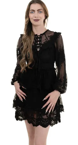 Vestido Corto Encaje Negro Transparencias Manga Barroco Sexy Vestido Corto Encaje Negro Transparencias Manga Barroco Sexy