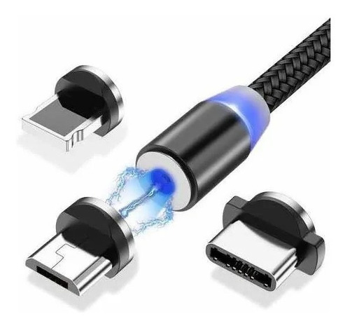 Cabo Carregador Magnético 3 Em 1 Micro Usb Lightning Type C 