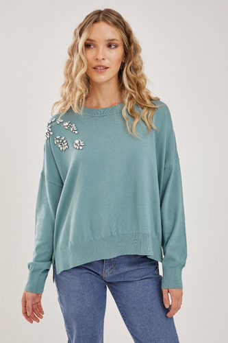 Sweater Con Apliques Verde L Rimmel