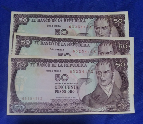 Billetes De 50 Peso Año 1986 Consecutivos Estado 9.5