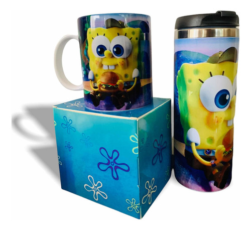 Termo+cilindro+taza Bob Esponja Personalizado Color Azul