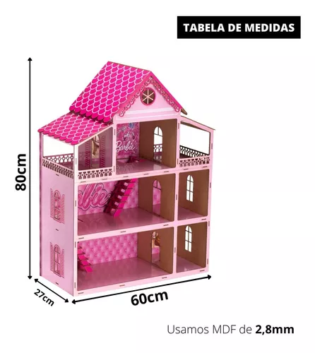 Casinha Boneca Mdf Cores + Kit 19 Mini Móveis Com Parquinhos