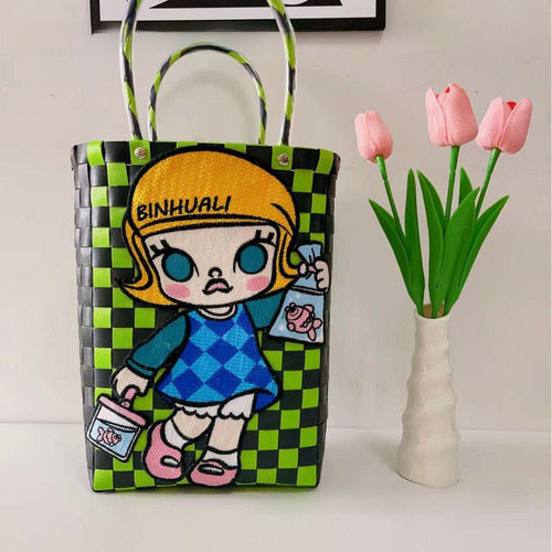 Bonita Bolsa Tejida Con Burbujas De Dibujos Animados, Lonche