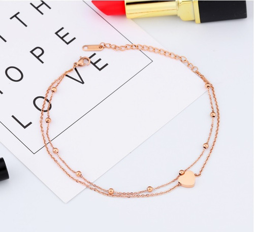 Imagen 3 de 4 de Pulsera Tobillo Acero Inox Sweet Heart Rosado