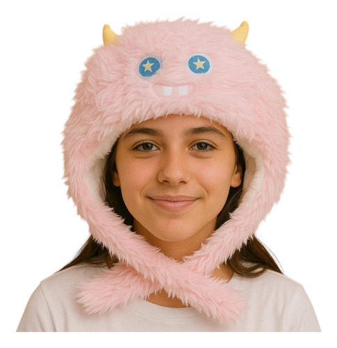 Gorro Bufanda De Peluche 2 En 1 Infantil Monstruo Rosa Infantil