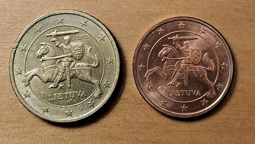 Lituania X 2 Monedas 5 Y 50 Centavos 2015.