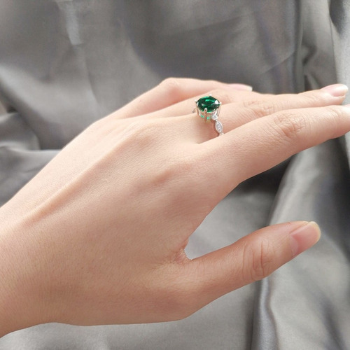 Aro Anillo De Compromiso En Plata 925 Con Gema De Esmeralda