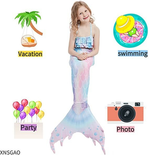 Imagen 4 de 8 de Colas De Traje De Baño De Sirena De 3 Piezas Para Nadar Para