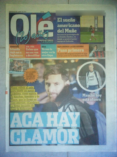 Diario Ole 28 Junio 2016 (sin Lamina) Messi 