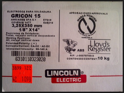 Electrodo 7018 De 1/8 Y 5/32 , Lincoln Gricon 15