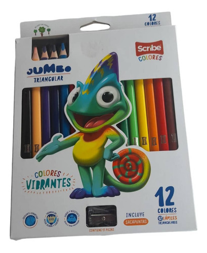 Creyones Jumbo Triangulares Marca Scribe 12 Unidades + Saca