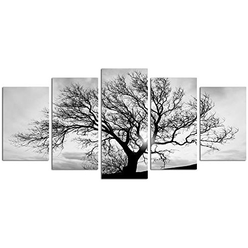 Cuadro De Pared De Lienzo De Árbol Blanco Y Negro, Exc...