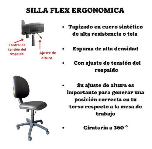 Silla De Escritorio Ergonómica Negra Sin Apoyabrazos