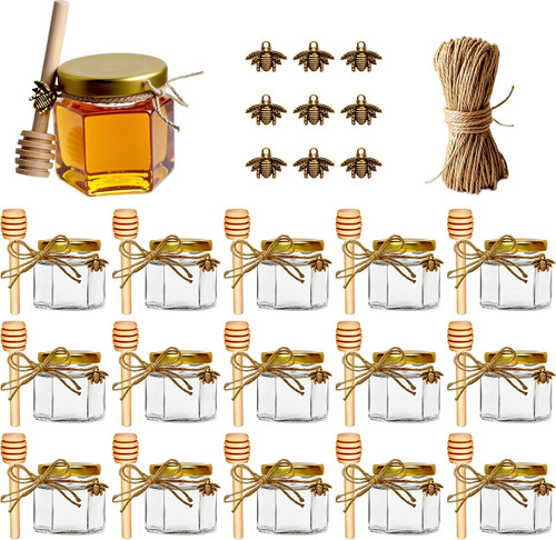 Adabocute 2 Oz 15 Paquete Hexagon Mini Glass Jars Con Cuchar