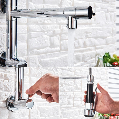 Grifo gourmet monomando para cocina con agua fría, acabado brillante, color cromo