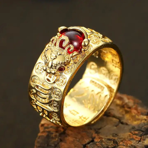 Anillo Feng Shui Suerte Y Fortuna Dragon Dorado 136