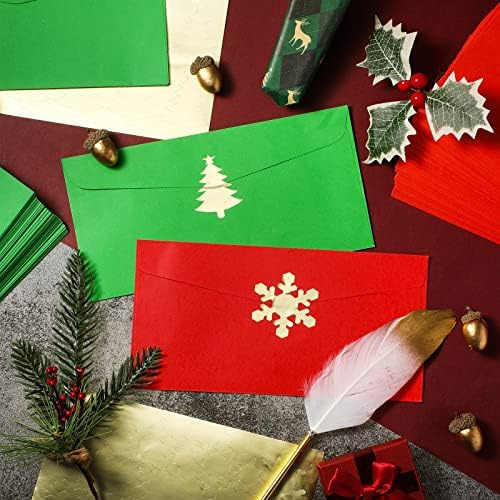 Sobres Navideños Sobre Verde Y Rojo Con Pegatinas De Copos D
