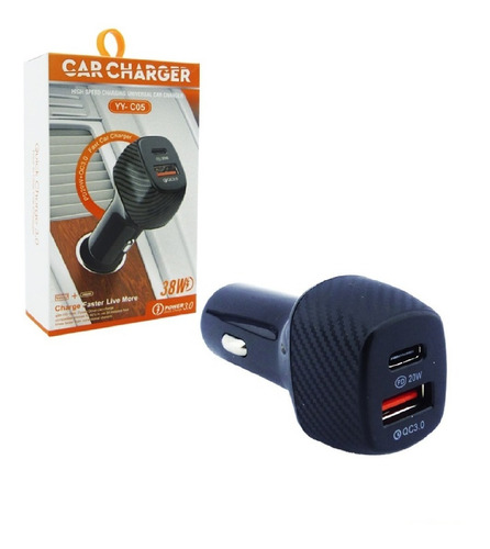 Cargador Auto Tipo C Y Usb 38w Carga Rápida Universal 