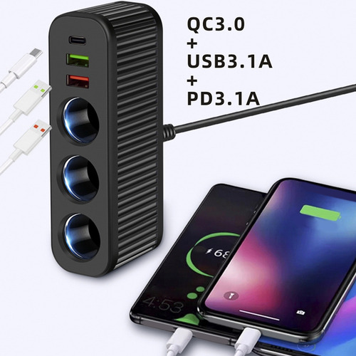 Carregador De Carro Dc Com Um A Três Qc3.0+usb+pd Fast Charg