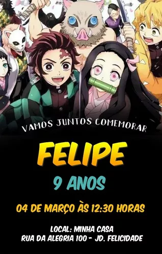 Convite de Aniversário Demon Slayer para Whatsapp - Imagem Legal