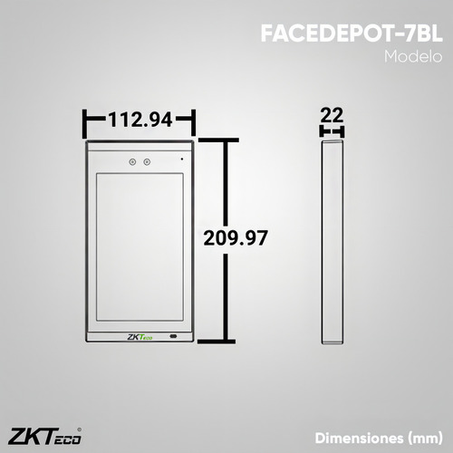 Zkteco Terminal De Control De Acceso De Reconocimiento Facial Para Una Puerta Modelo Facedepot-7bl / Interior / 10000 Rostros / Pantalla Táctil De7 Pulgadas / Serie Visible Light / Reconocimiento A 2m