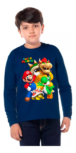 Camisetas Remeras Manga Larga Con Puño De Mario Bros Y Luigi