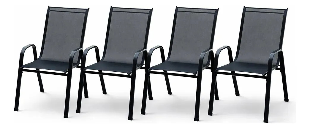 Kit 4 Cadeiras Tela Sling Mesh Resistente Sol Chuva Para Jardim Varanda Quintal Área De Lazer Preto La Kazza