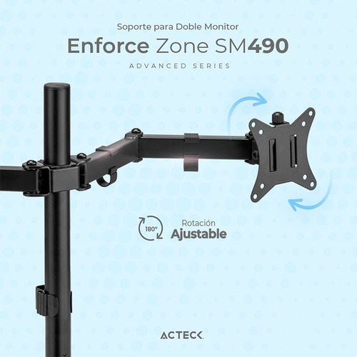 Soporte De Escritorio Acteck Enforce Zone Sm490 Para Monitor Doble Ajustable Negro Ac-934602