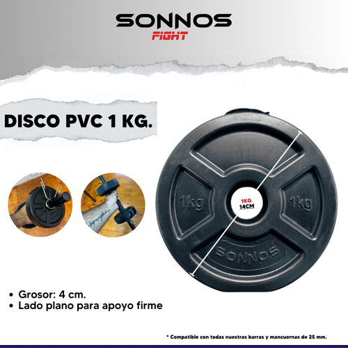 Kit Barra Maciza + Mancuernas A Rosca + 24 Kg Discos Sonnos