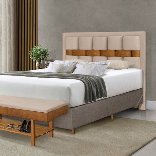 Cabeceira Cama Box Casal 1,60 Estofada Arezzo Framer Veludo Cor Bege
