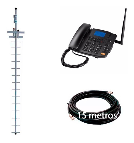 Kit Telefone Mesa Celular Rural Dual Chip + 15m Cabo + Anten