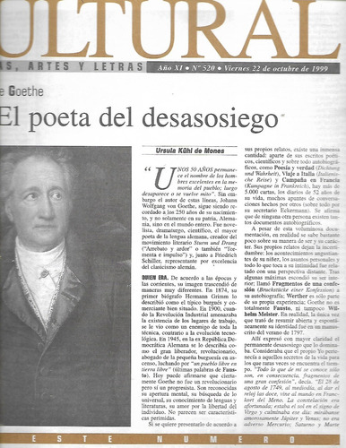Aniversario De Goethe- Poeta Del Desasosiego - Kuhi De Mones
