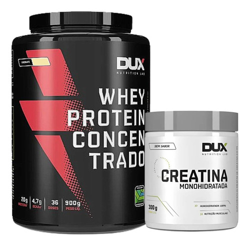 Creatina Monohidratada Pura 300g + Whey Protein 900g Dux Sabor Coco