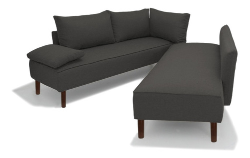 Sala Esquinera Inova Sillon Futon Sofa Cama Convertible Color Gris Oscuro Diseño De La Tela Loneta