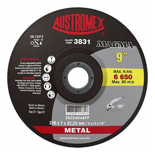 Disco T-27 9x1/4x7/8 Para Desbaste De Metal Zirconio Magma