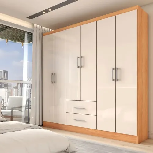 Guarda-roupa Casal Australia 6 Portas 2 Gavetas Cinamomo/off Bege