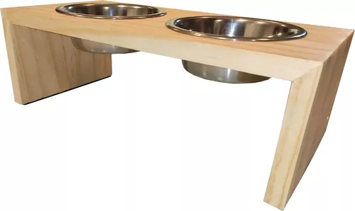 Comedouro Duplo Para Cachorro E Gato Pinus Com Pote Inox - G