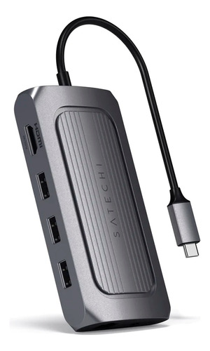 Adaptador de hub multiporto HDMI 8k 30hz/(4K/60Hz no Mac) USB-C 100w/Ethernet/2 USB-A 3.2/micro/SD/USB-A 2.0/porta jack 3,5 mm Satechi Color Space cinza