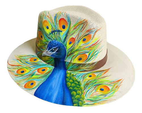 Sombrero Mexihat Artesanal Pintado A Mano, Dibujo Pavoreal
