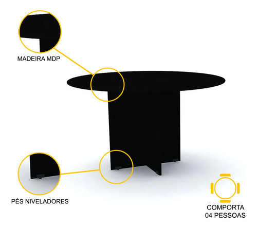 Mesa De Reunião Redonda Pandin Maxxi - Preto Preto