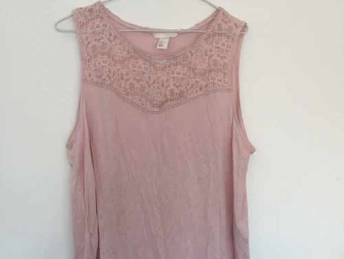Remera Rosa Pálido Sin Mangas Con Encaje Talle L