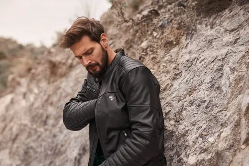 Chaqueta De Motocicleta De Cuero Para Hombre Negra S