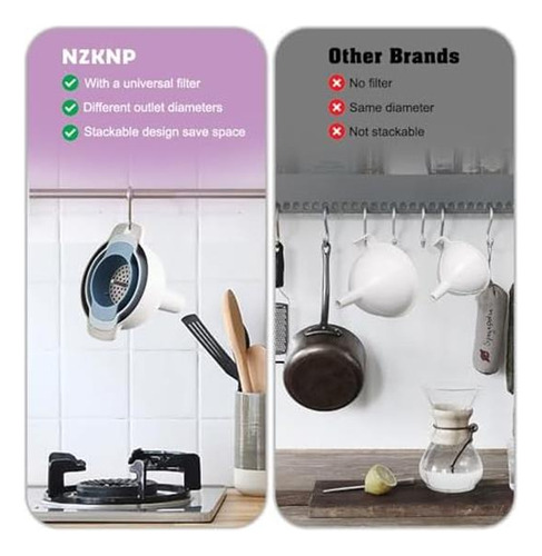 Conjunto De Embudo De Cocina Nzknp 4 En 1 Sin Bpa, 3 Colador